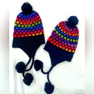 2 NEW peruvian ski beanies pompom hats